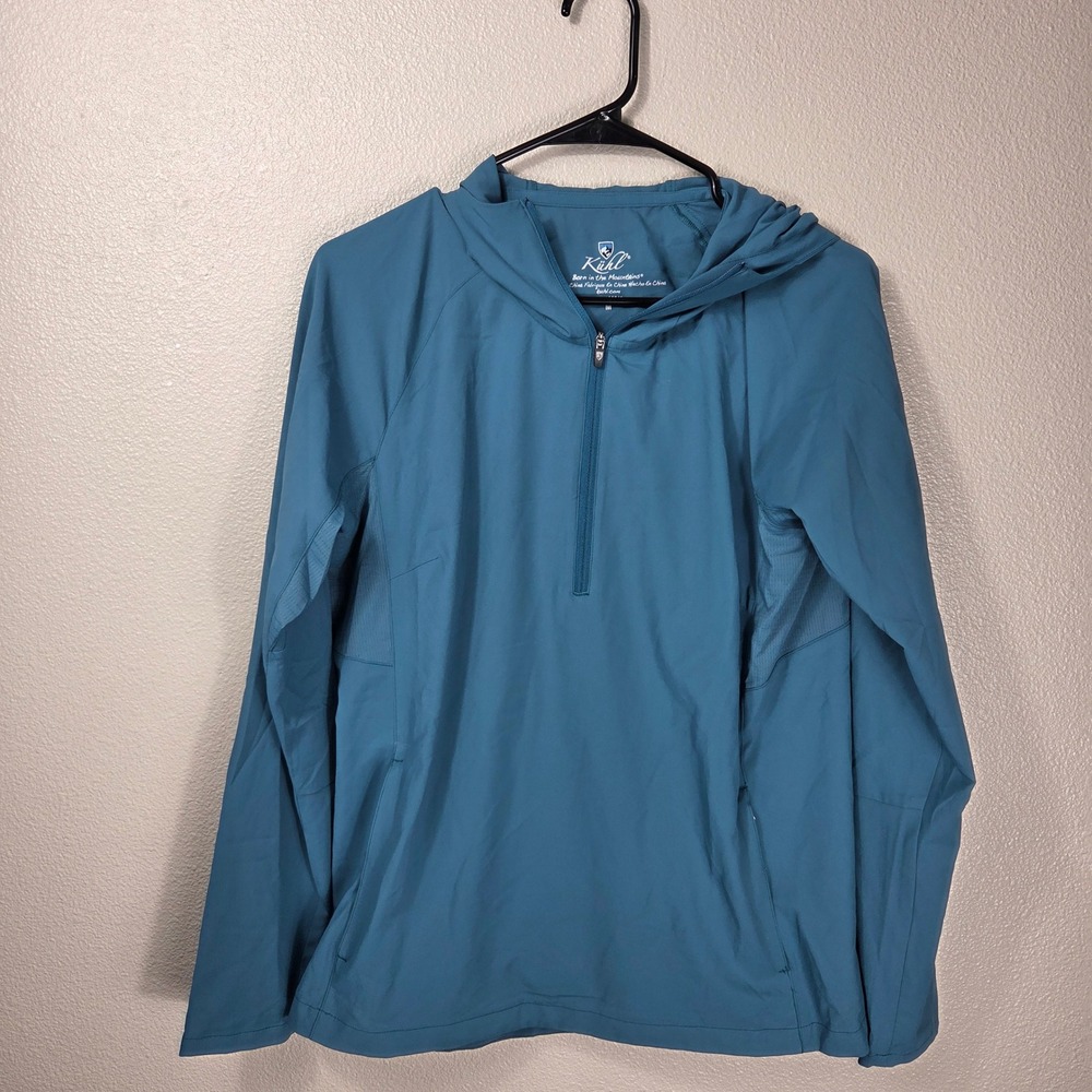 KÜHL Women's Medium Blue Hooded 1/4 Zip Pullover Hiking Performance Top